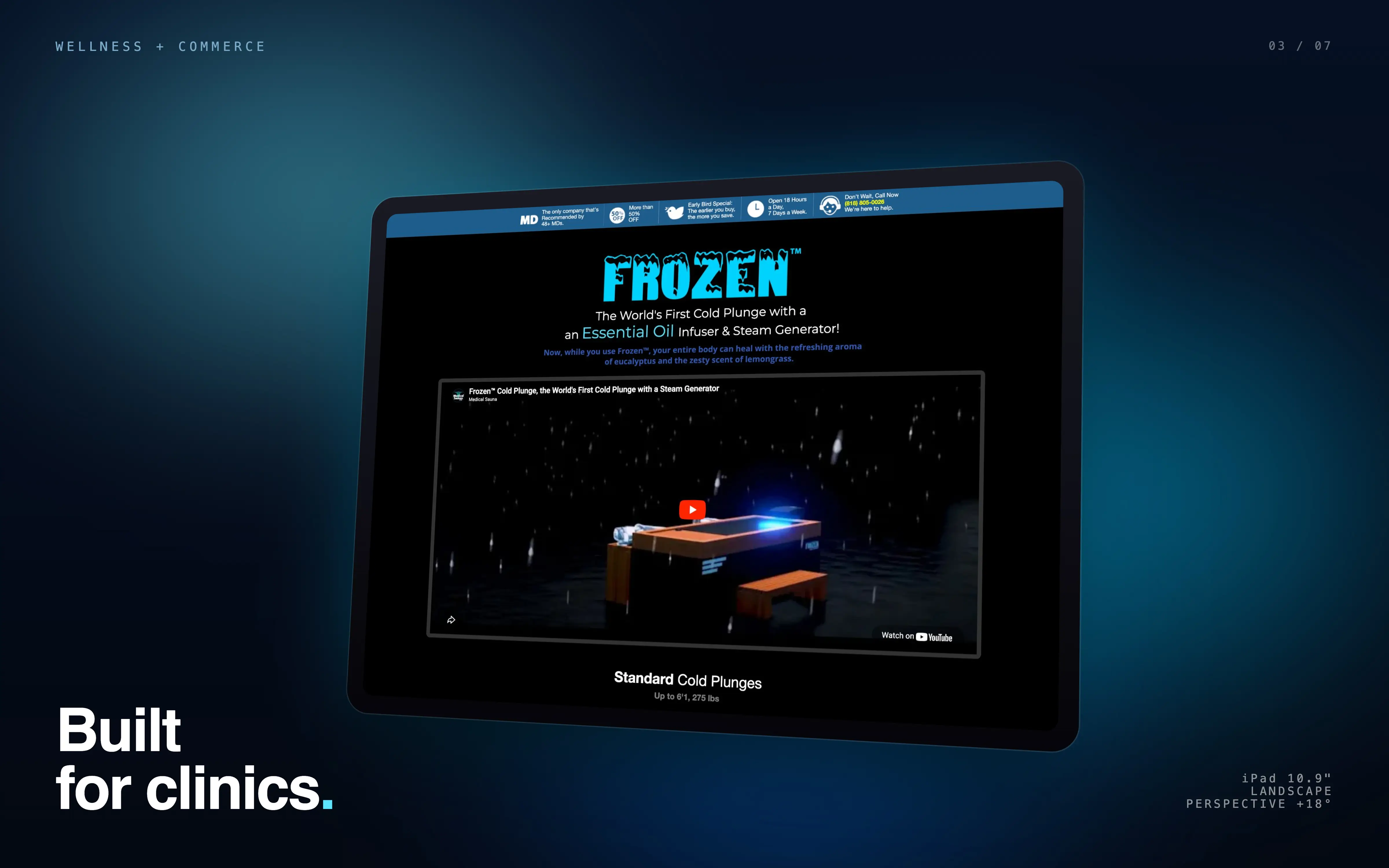 Frozen Cold Plunge Landing Page — Clinic tablet view